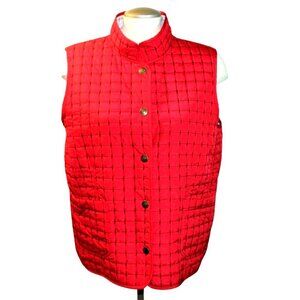 Quilted Vest Reversible Womens Size Large Red White Pockets Buttons Lightweight
